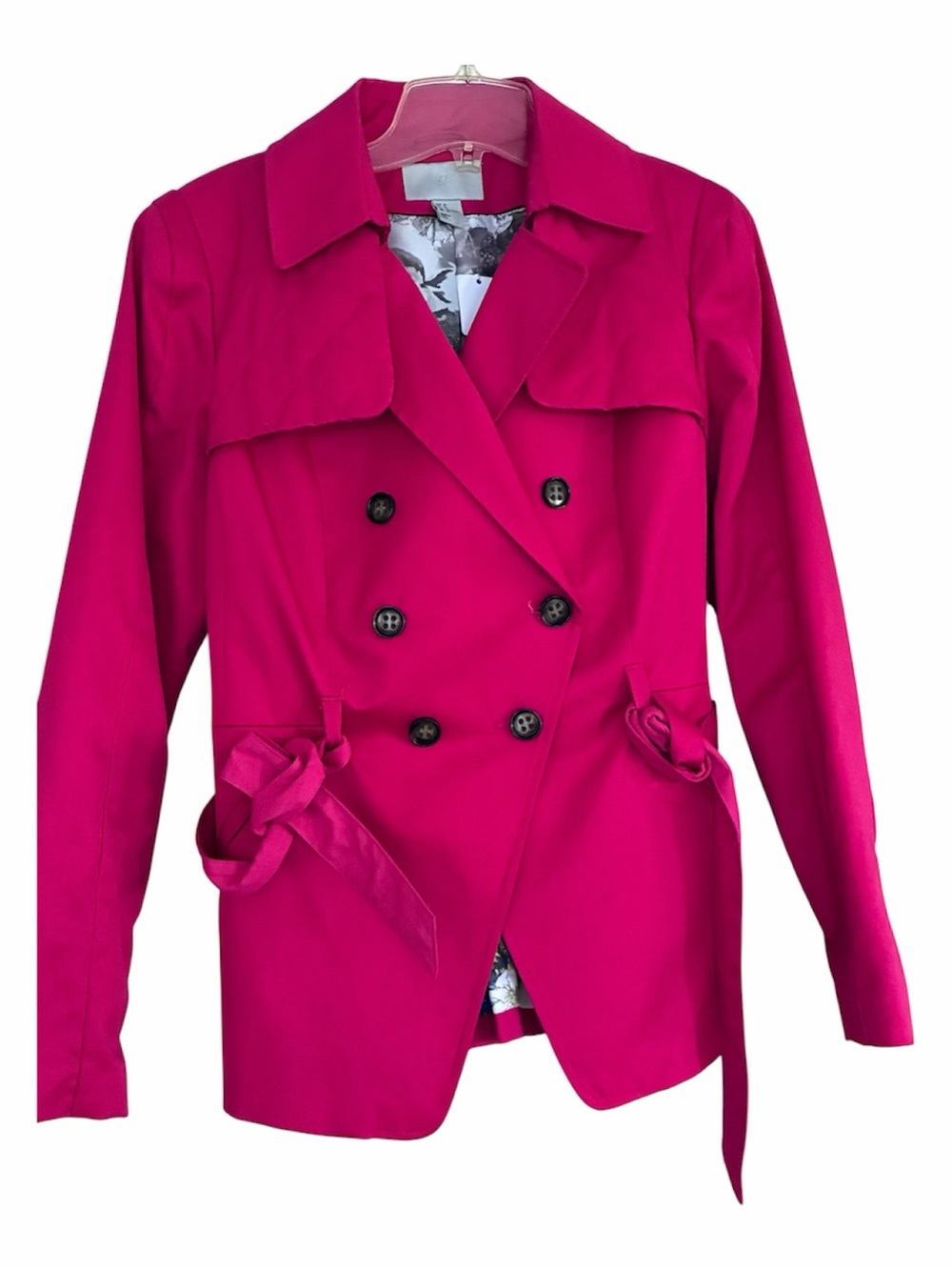 H&M Women's Bright Fuchsia Double-Breasted Trench Coat Sz 14